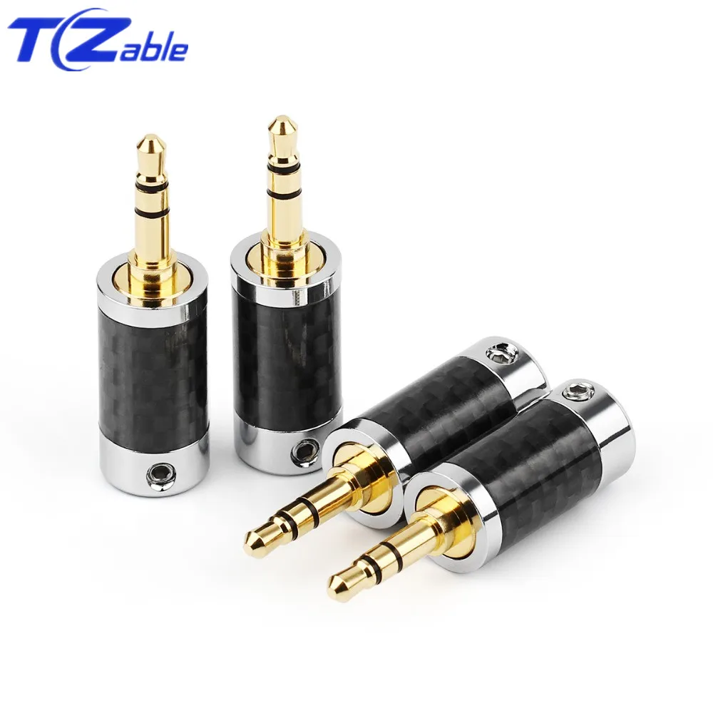 Jack 3 5mm Headphone Adapter 3 Pole Stereo Metal Splice Carbon Fiber Earphone Male Plug HiFi Audio Jacks Soldering Connector DIY