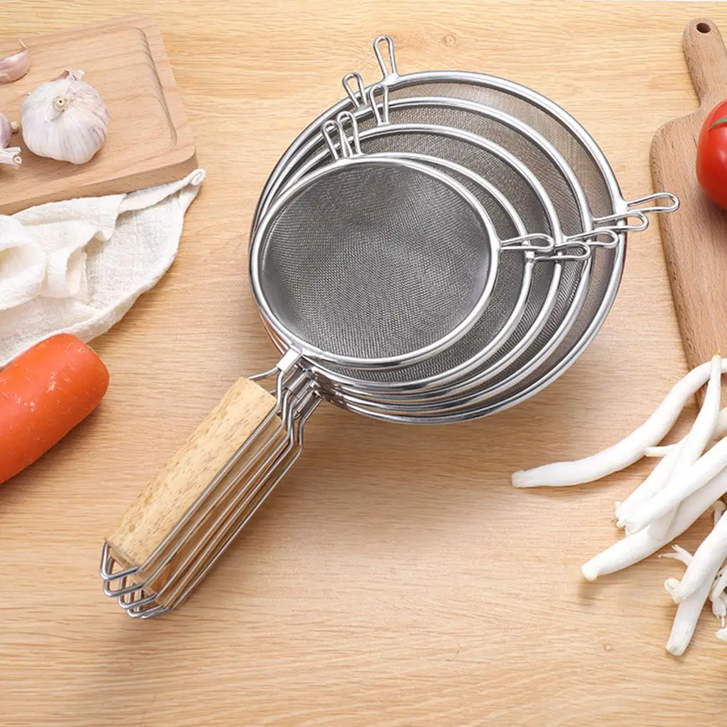 

Stainless steel large colander wooden handle binaural fried spoons household kitchen noodles net leak filter Home Kitchenware