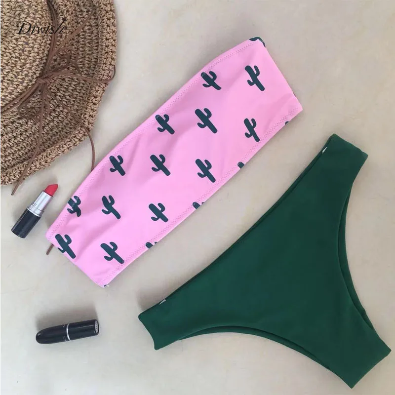 

Diwish Swimwear Women Swimsuit 2019 Sexy Strapless Print Bikini Set Push-up Padded Bathing Suit Swimming Suit Beach Wear