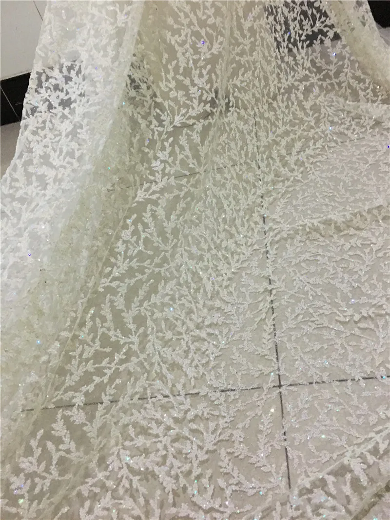 

Hot selling H-77 glued glitter sequins lace fabric African French net tulle Lace Fabric for party