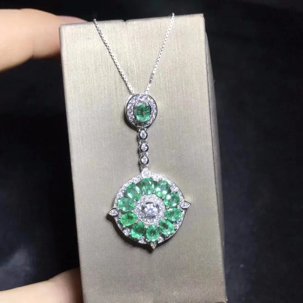 

Uloveido Natural Emerald Pendant Necklace for Women, 925 Sterling Silver, 3*4mm*11 Pcs May Birthstone Gemstone Jewelry FN157