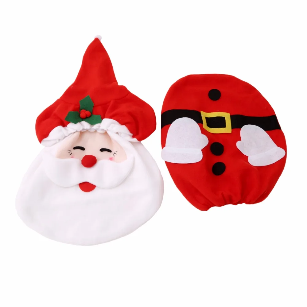 1Set Christmas Decorations BathroomWC Red Santa Claus Toilet Seat Cover and Rug Christmas Decorations for Home Navidad 602782