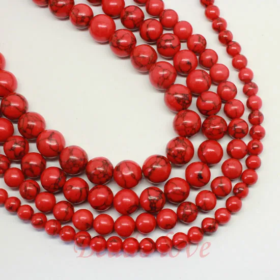 

wholesale Red Turquoises Round Beads15.5" Pick Size 4 6 8 10 12mm For Jewelry Making (F00148)