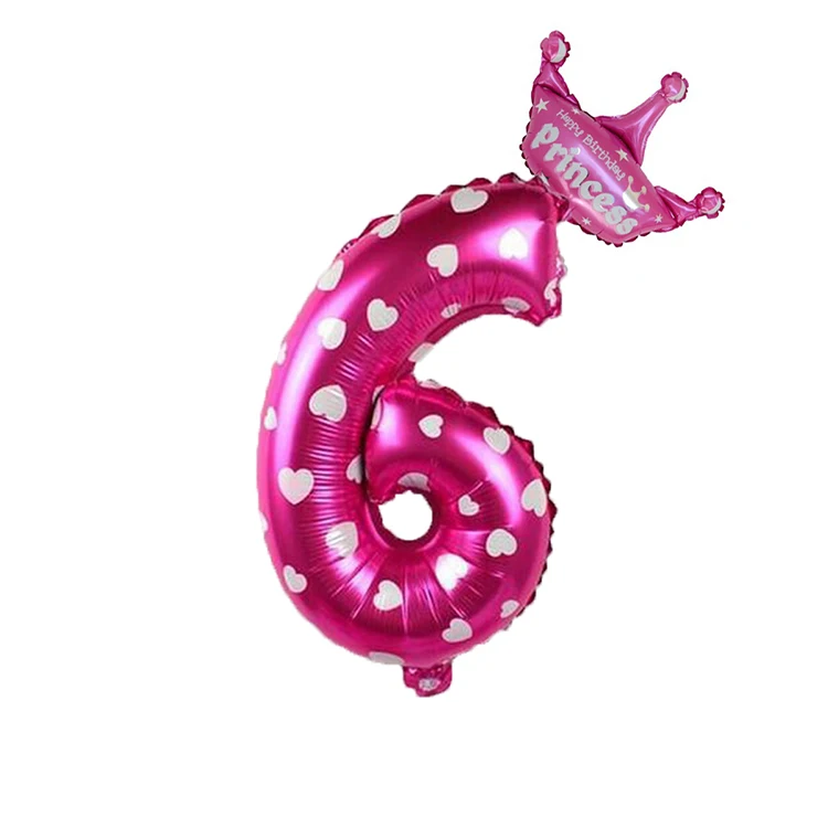 LAPHIL 30 дюймов синий розовый номер фольги Воздушные шары 1 2 3 4 5 6 7 8 9 лет с днем рождения украшения Детские сувениры Корона воздушный шар - Цвет: Pink 6