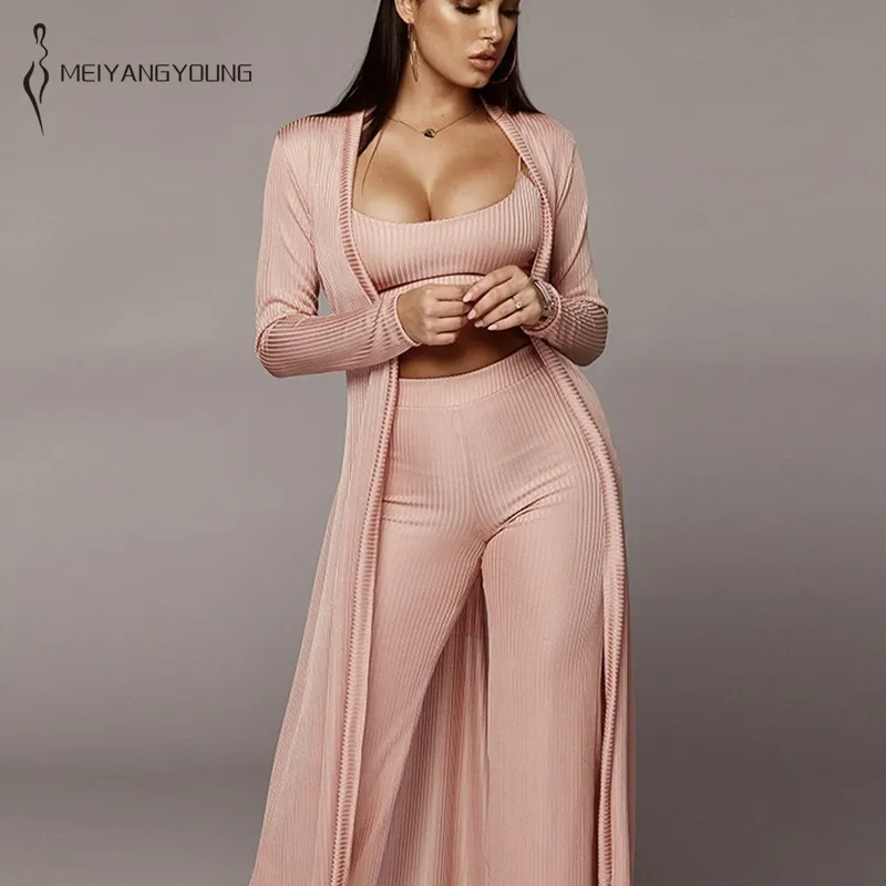 

Knitting Elastic 3 Pieces Set Women's Sets long Cardigans&Tops&Pants Suit Three Piece Set Women Party Outfits Clubwear Clothes