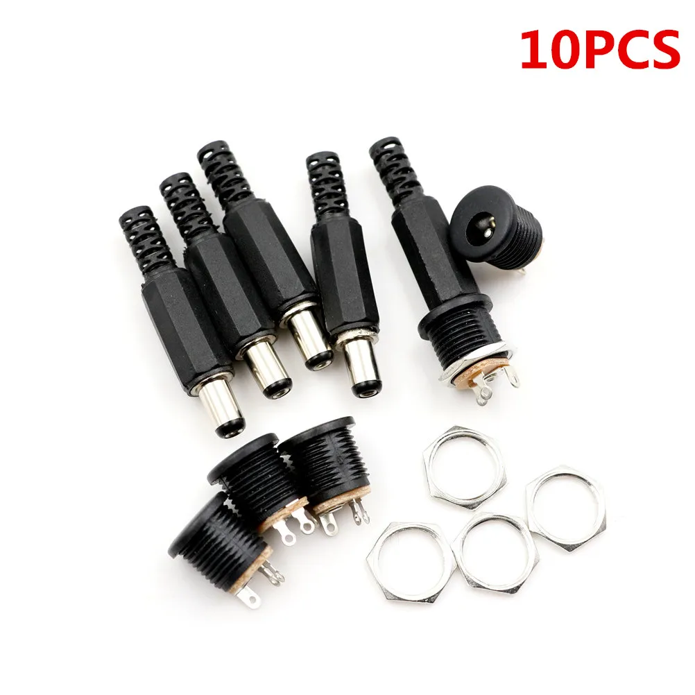 10PCS Male DC Power Plug Connector Screw Lock Female Panel Socket Mount Adapter R06 5.5mm*2.1mm