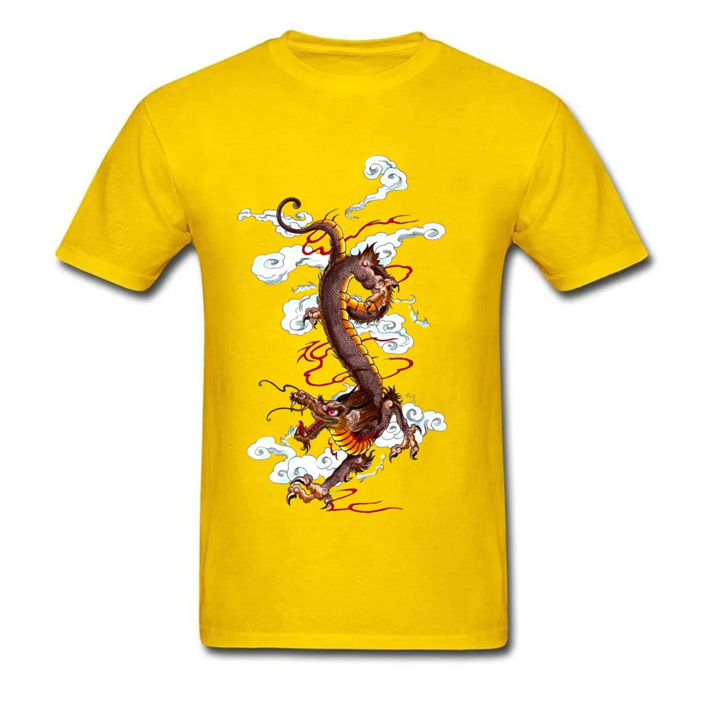 New Arrival Men's T-Shirt Round Neck Short Sleeve Cotton Golden Dragon T Shirt Summer Tee Shirts Drop Shipping Golden Dragon yellow