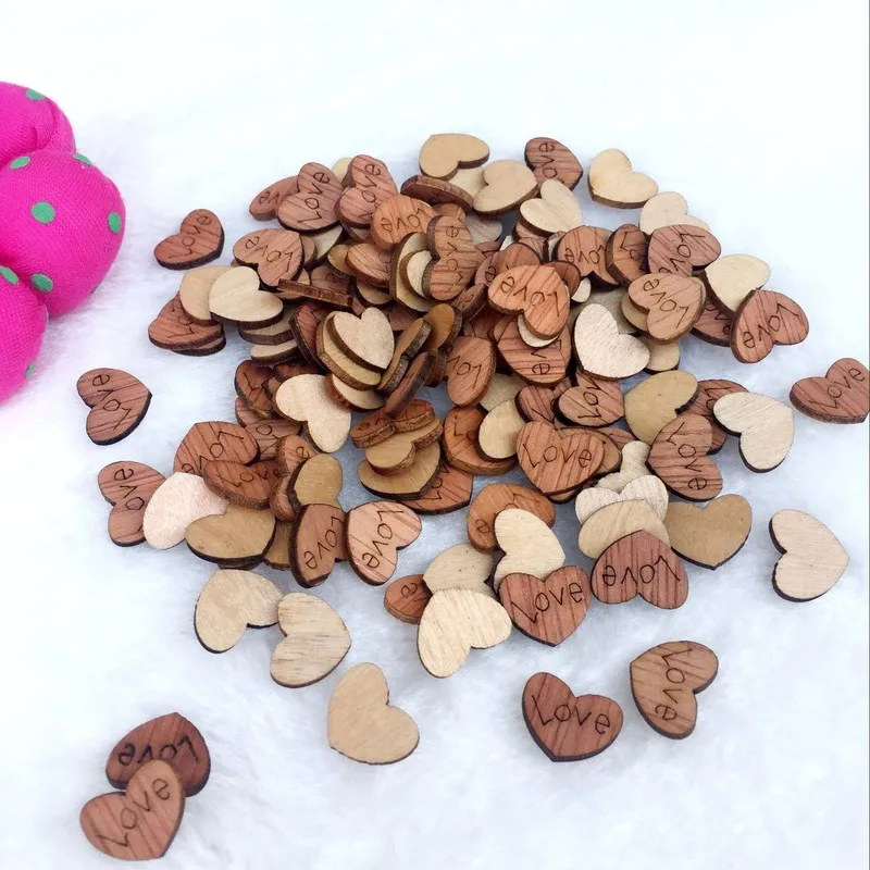 

100Pcs/pack Wedding Decoration Wooden Love Heart Shape for Weddings Plaques Art Craft Embellishment Sewing Decoration Buttons