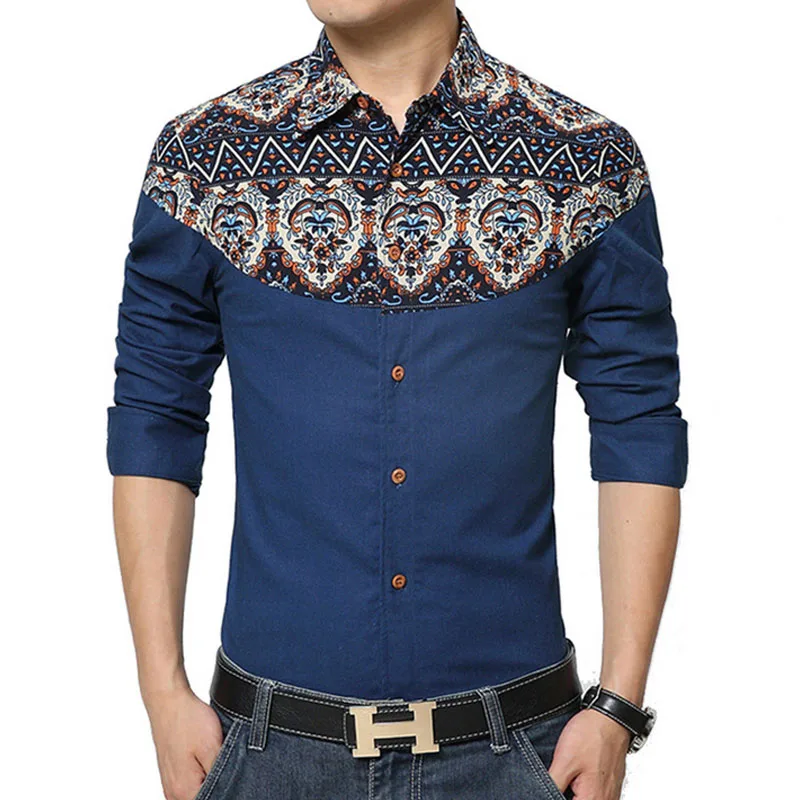 Fashion Brand Mens Shirt 2018 New Style Long Sleeve Print Shirt Men 