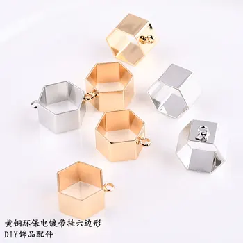 

New arrived 30pcs/lot Brass environmental plating geometry hexagon shape copper charms diy jewelry earring pendant accessory