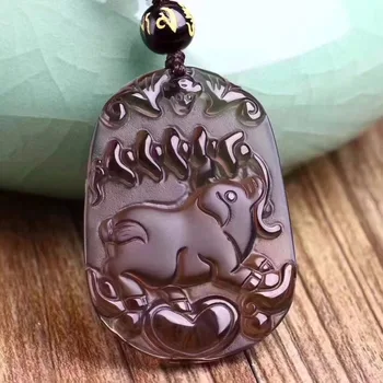 

Natural ice species obsidian zodiac pig pendant +6 mm ice color bead chainob2744#