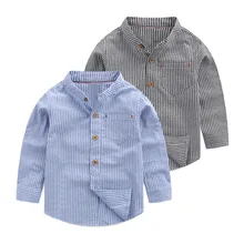 Рубашки для мальчиков с вертикальными полосками г., весенне-осенние рубашки с длинными рукавами для мальчиков, воротник-стойка, 3, 4, 5, 6, 7, Camisas Hombre, Manga Larga