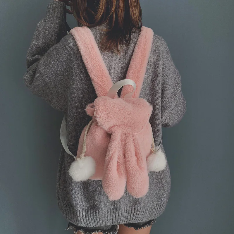 

Candice guo plush toy stuffed doll cartoon style long ear rabbit bunny backpack baby shoulder bag schoolbag package girl gift