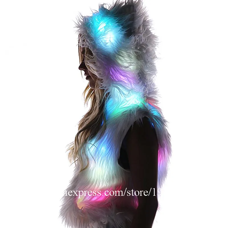 LED light vest with light white fur shirt vest with hat bar female singer DJ dance team costume2