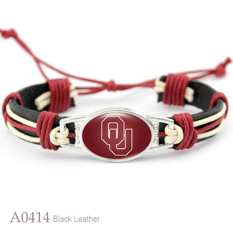 Custom 18*25mm Glass Alabama Charm Genuine Leather Bracelet Sports Team Adjustable Bracelets& Bangles For Man Woman