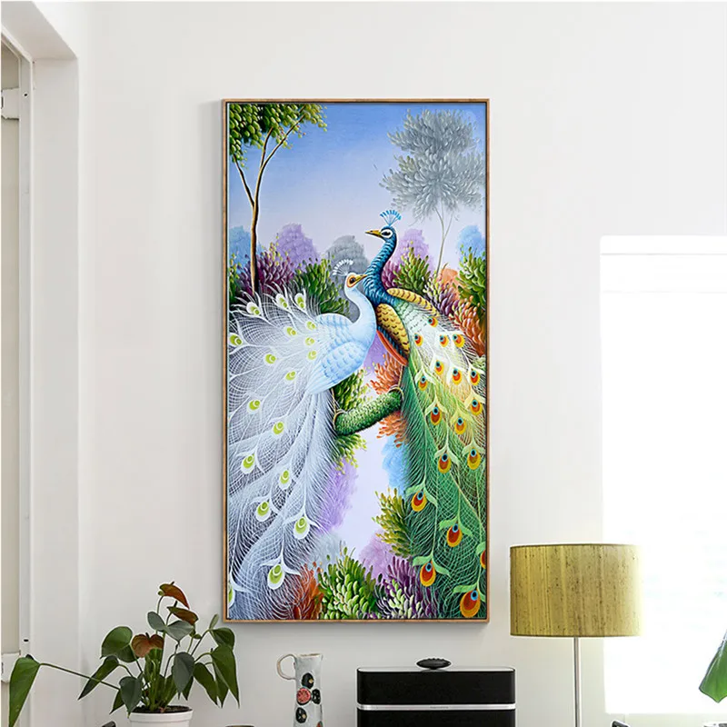 Popular European Style Blue White Peacock 5D Diamond Painting Full Embroidery Round Rhinestone | Дом и сад