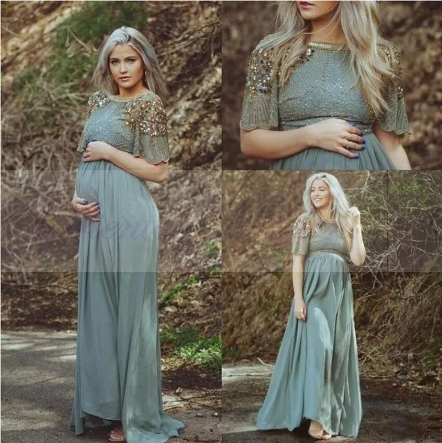 Teal Mousseline de Soie Longue Robe De Soirée De Maternité 2017 Turc Islamique Musulman Formelle Robes