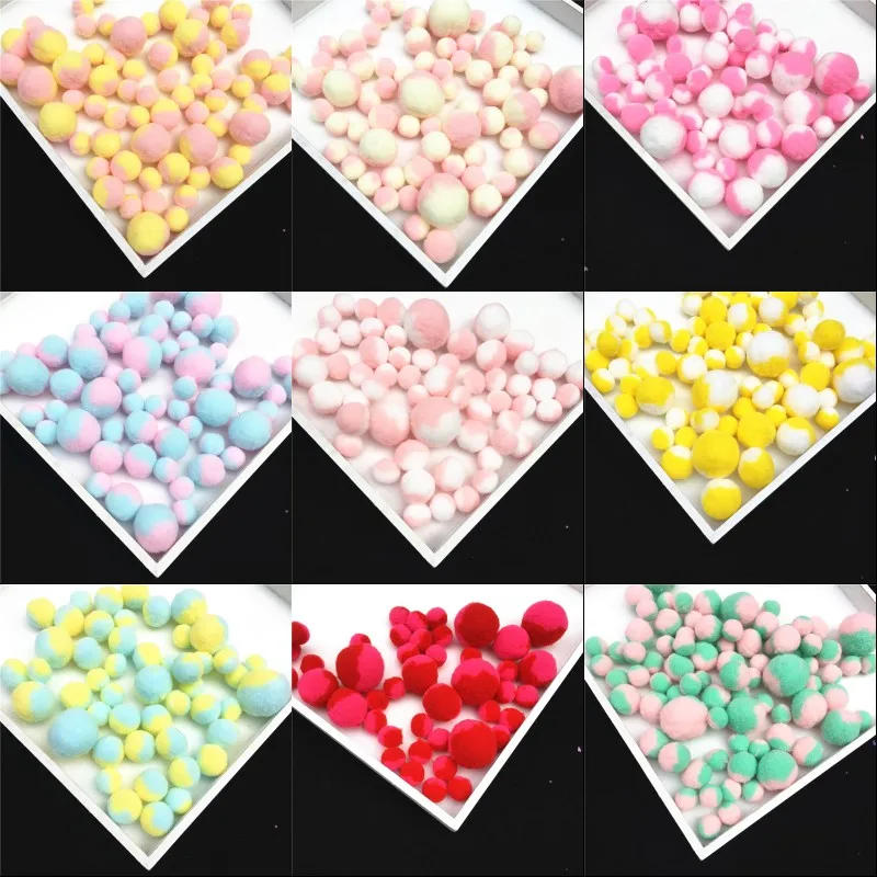

20g Mix Size Gradient Color Pompom Fur Craft DIY Soft Pom Poms Wedding Decoration/Sewing On Cloth Accessories from 15mm to 30mm