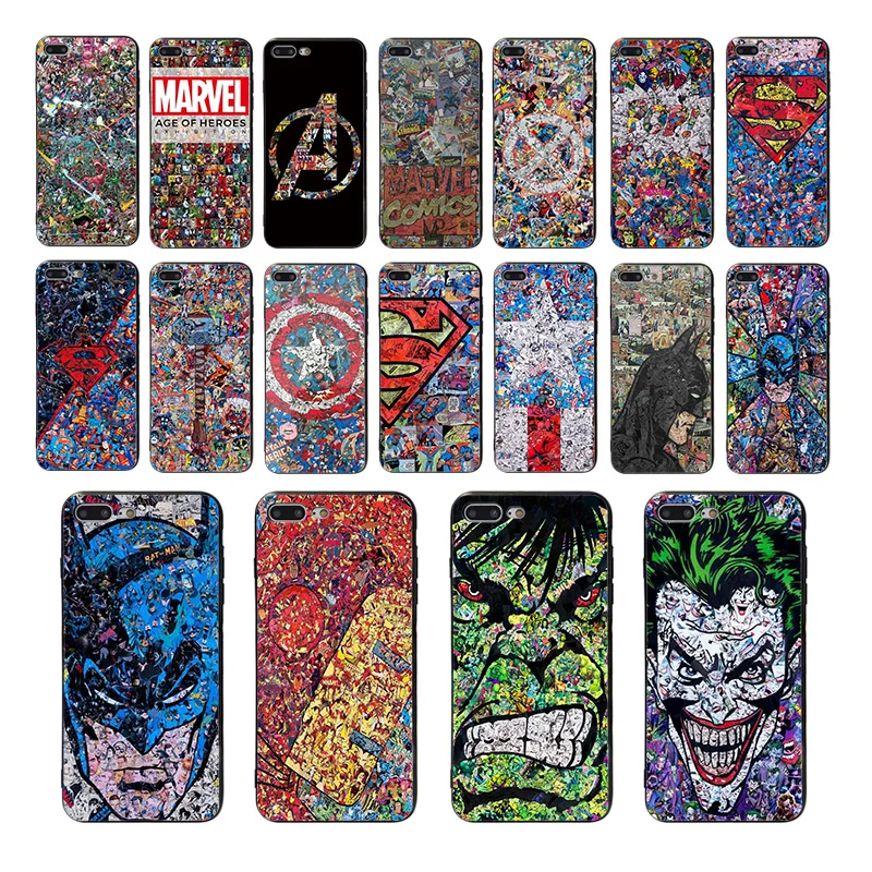 

Marvel DC comics hero art pattern Soft black silicone mobile phone cases for iphone 6 6s 7 8 plus x xs xr xsmax 5 5s TPU shell