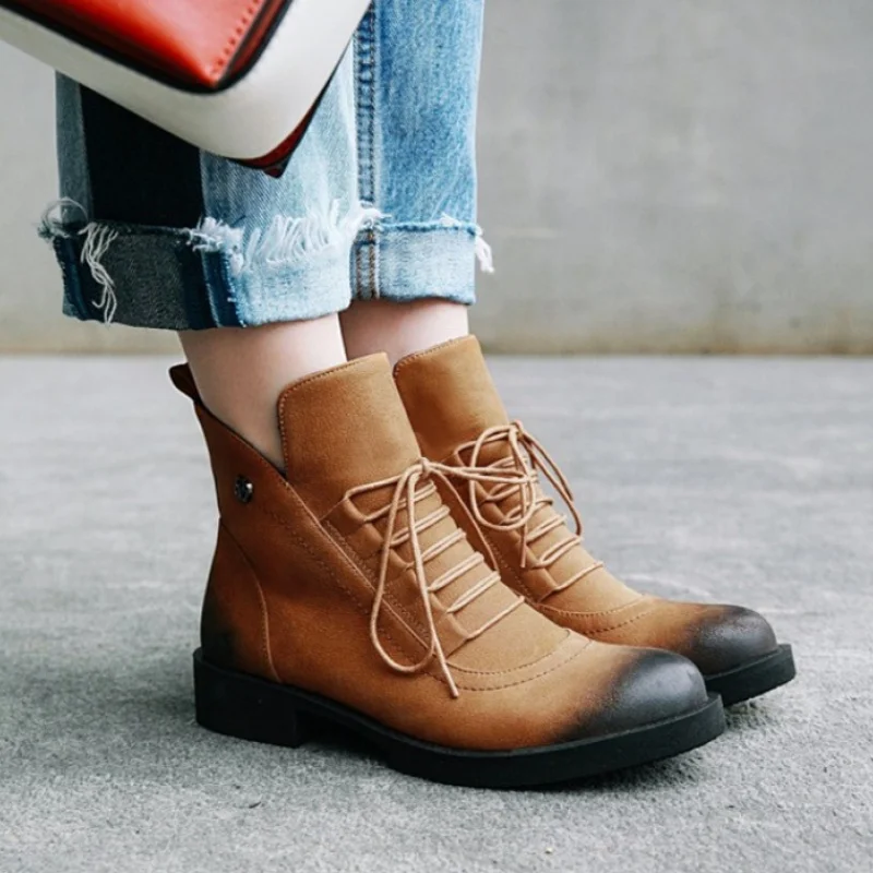 

Women's shoes color round head with flat Martin boots short boots large size