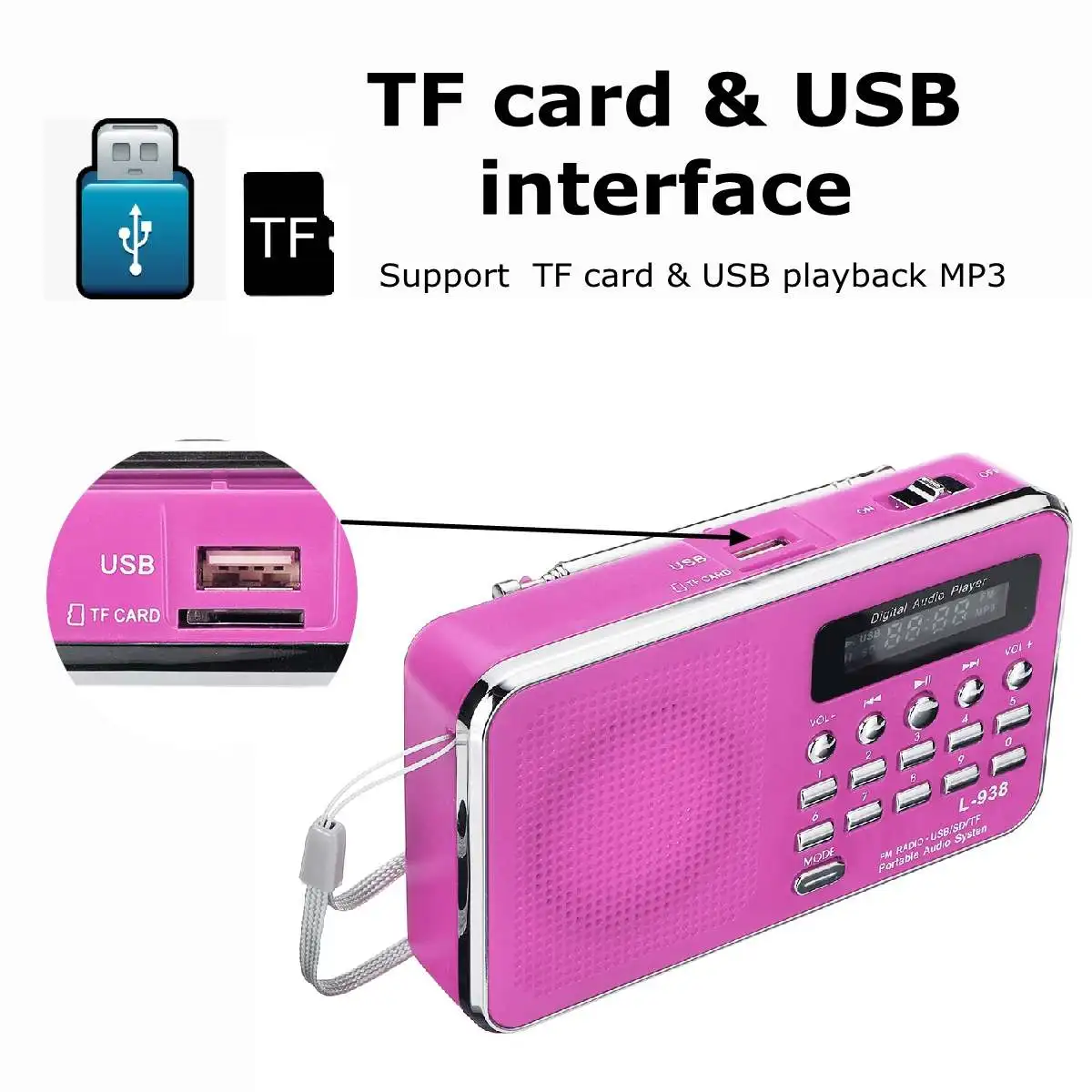 LEORY мини портативный радио FM Ручной цифровой FM MP3 AUX SD TF карта USB воспроизведение петля воспроизведения стерео громкоговоритель перезаряжаемый