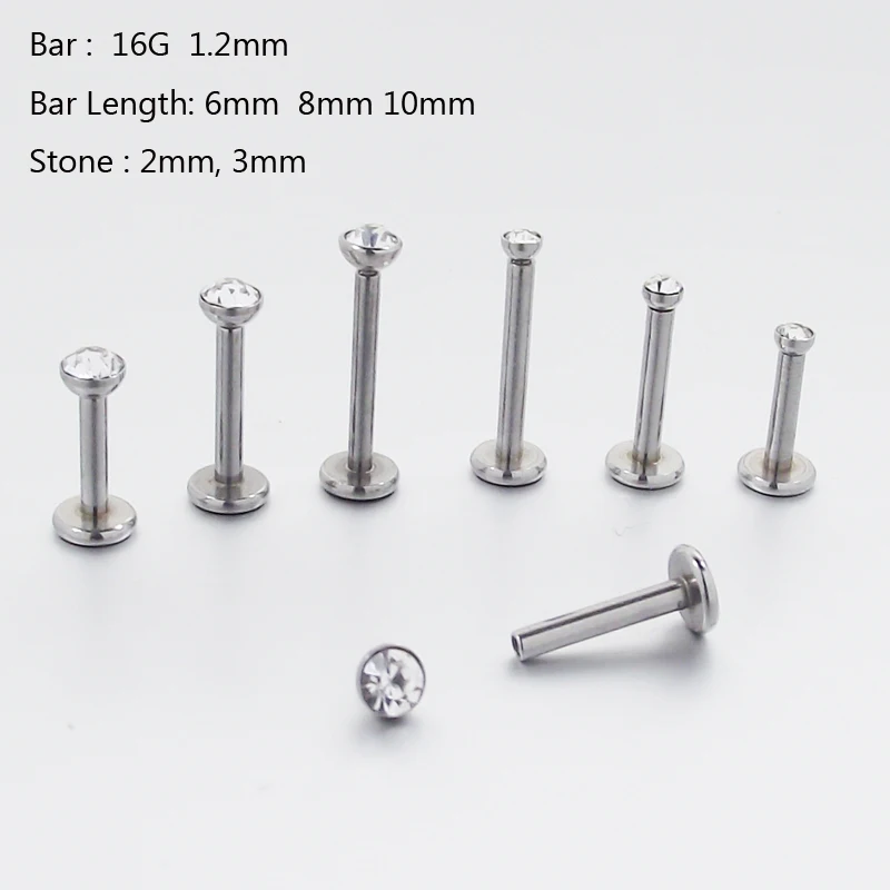 

1 Piece 16G 1.2mm Stainless Steel Internally thread Labret Rings Crystal Stone Tragus Earring Lip Ring Body Piercing Jewelry