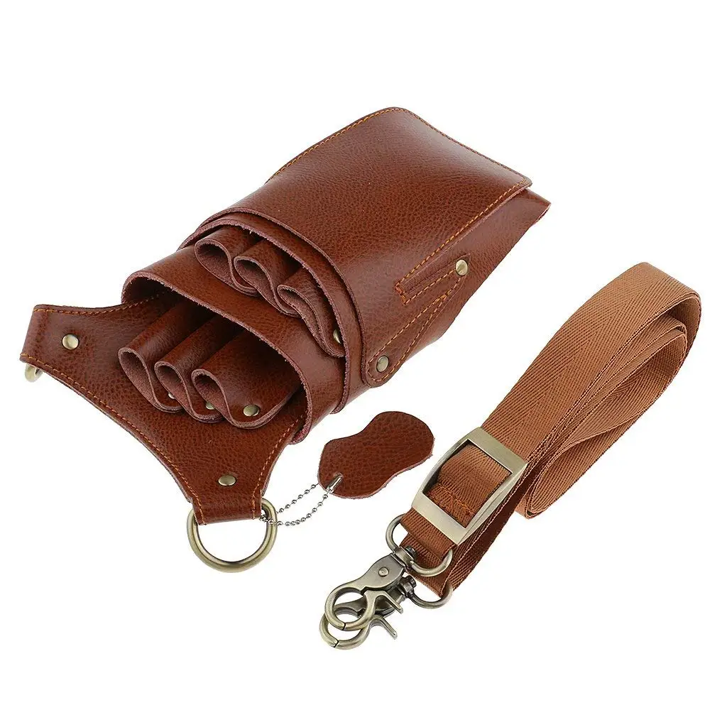 

Leather Bag Case with Adjustable Strap Belt for Storing Hairdressing Tools Scissors Clips Holster Combs High Capacity Pouch fo