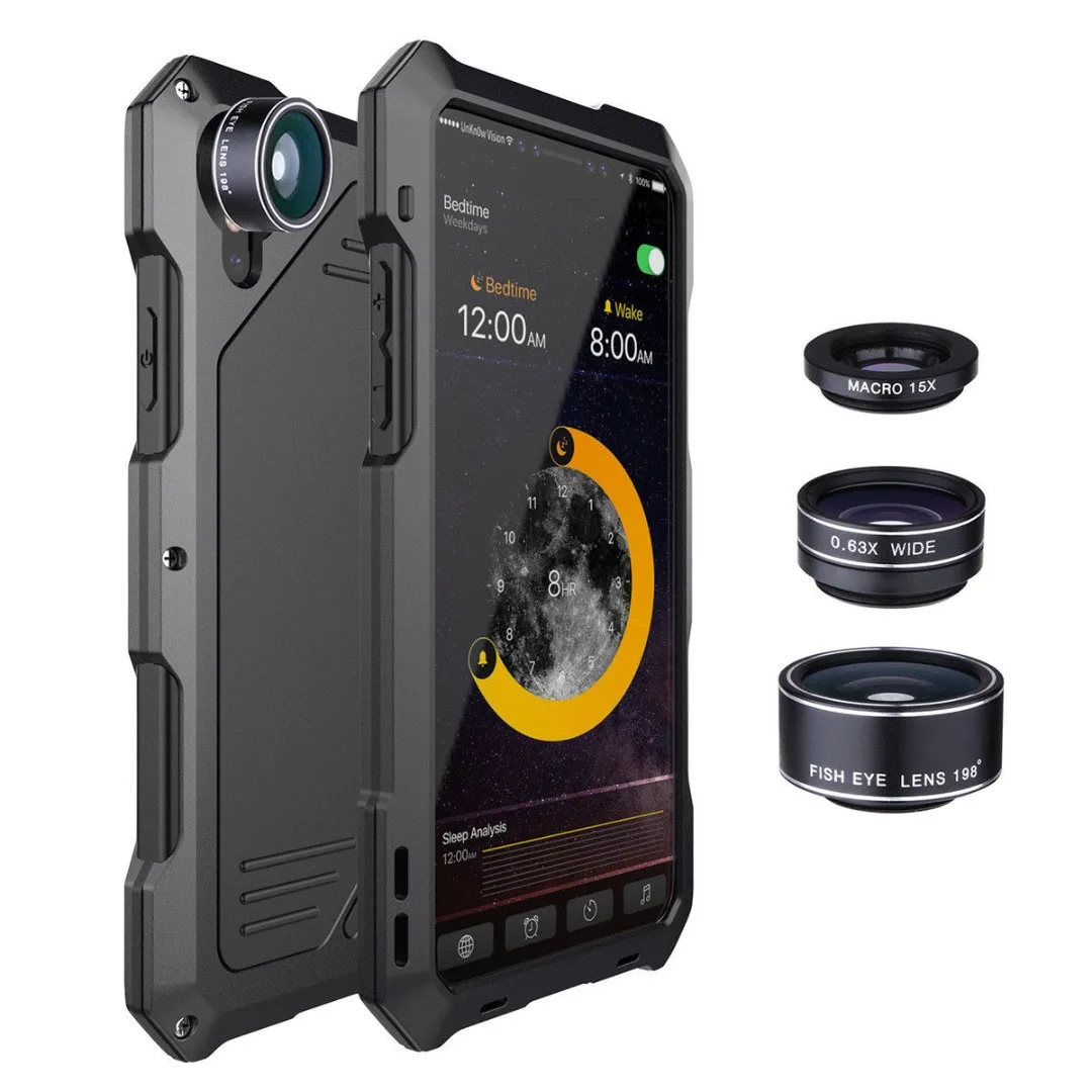 Phone Case For iPhone X XS Max XR Waterproof Shockproof Metal Case Cover+3 Camera Lens Capa For iphone 7 8 plus 6 6S plus Fundas