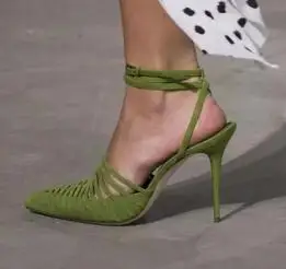 Prova Perfetto/пикантные женские туфли-лодочки с острым носком на тонком каблуке; обувь для вечеринок с узким ремешком на щиколотке и пряжкой; женские сандалии-гладиаторы - Цвет: Зеленый