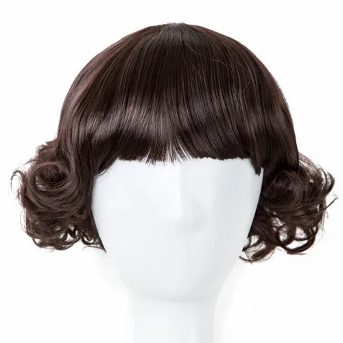Fei-Show парик из синтетического термостойкого волокна короткий светильник коричневый вьющиеся Детские волосы плоская челка шиньон для 50 см окружность головы - Цвет: Коричневый