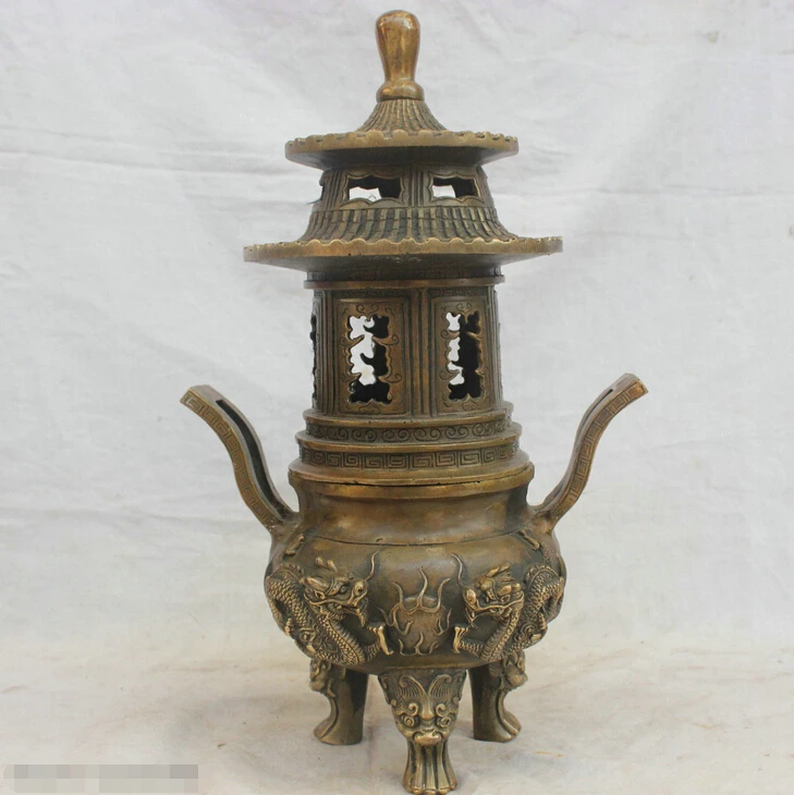 

Chinese Culture Handmade Old Bronze Brass Statue Dragon Beast incense burner