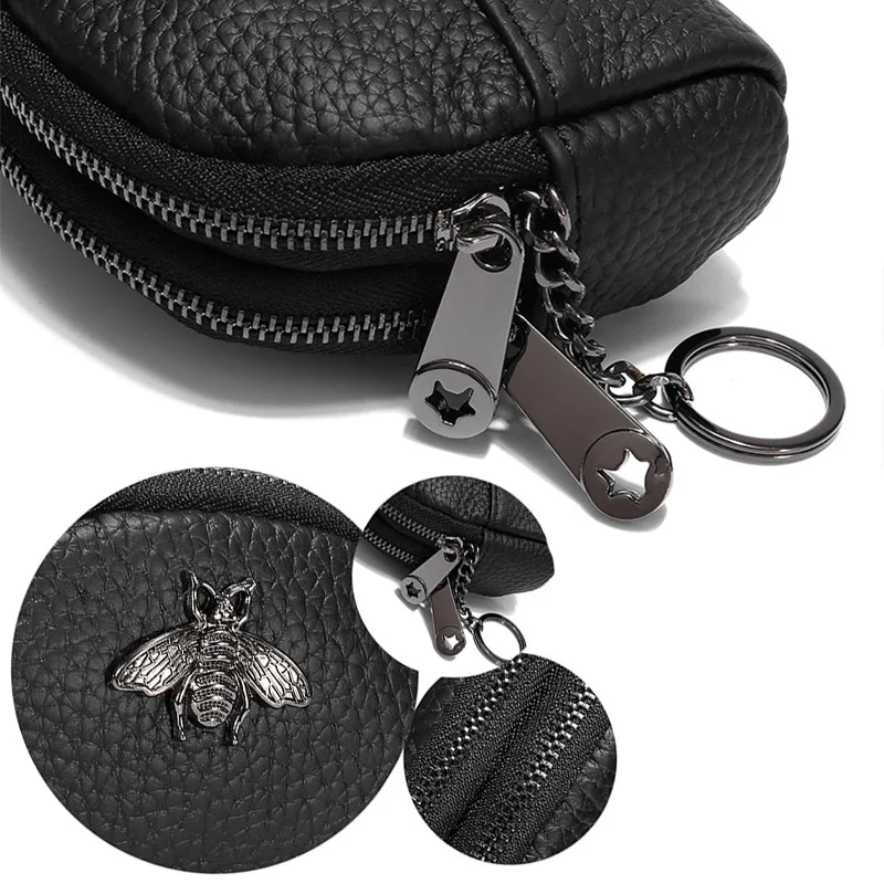 Cow Coin Purse Wallet Woman Card Genuine Leather Change Purses Double Zipper Shell Key Ring Ladies Leather Wallets Coin Bag