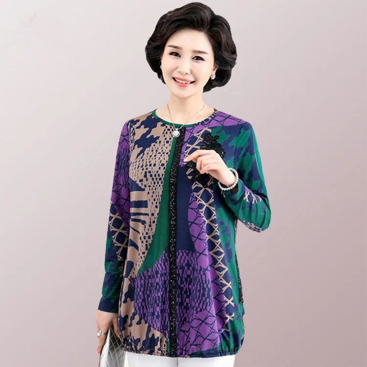 

Middle Aged Elegant Womens Chiffon Blouse Clothing Mother large Size 5xl shirt Lady Print Plus Size Sequined Tops for Female