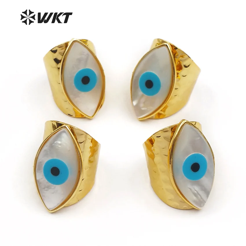 

WT-R312 Wholesale Shell Evil Eye Rings Natural Sea Shell With Gold Bezel Charm Adjustable Rings Women Dainty Evil Eye Jewelry