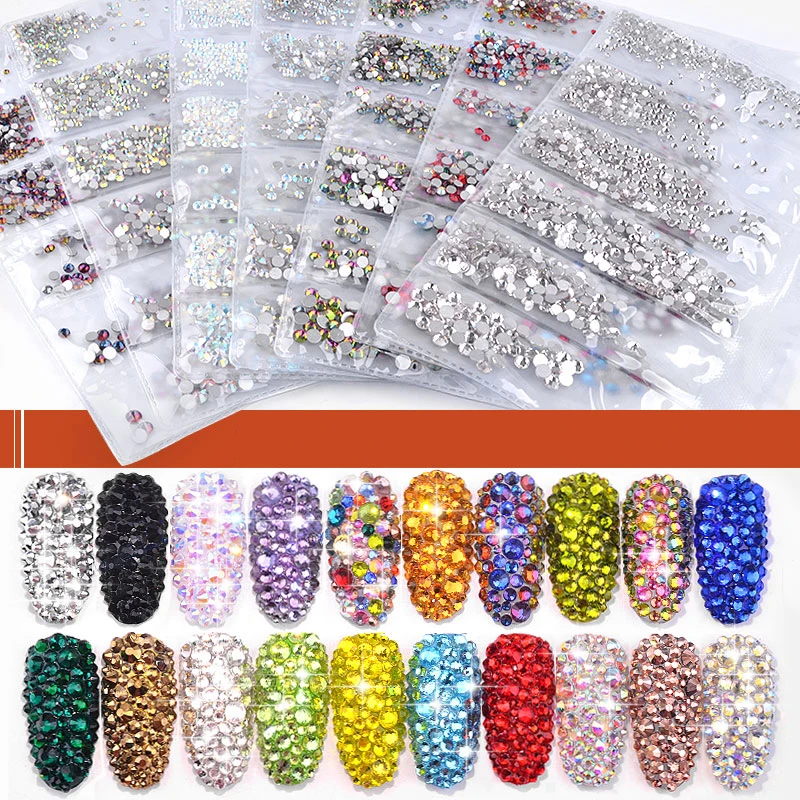 Стеклянные стразы для дизайна ногтей SS3 SS10 31 цвет|rhinestones for nails|mix sizenail art crystal |