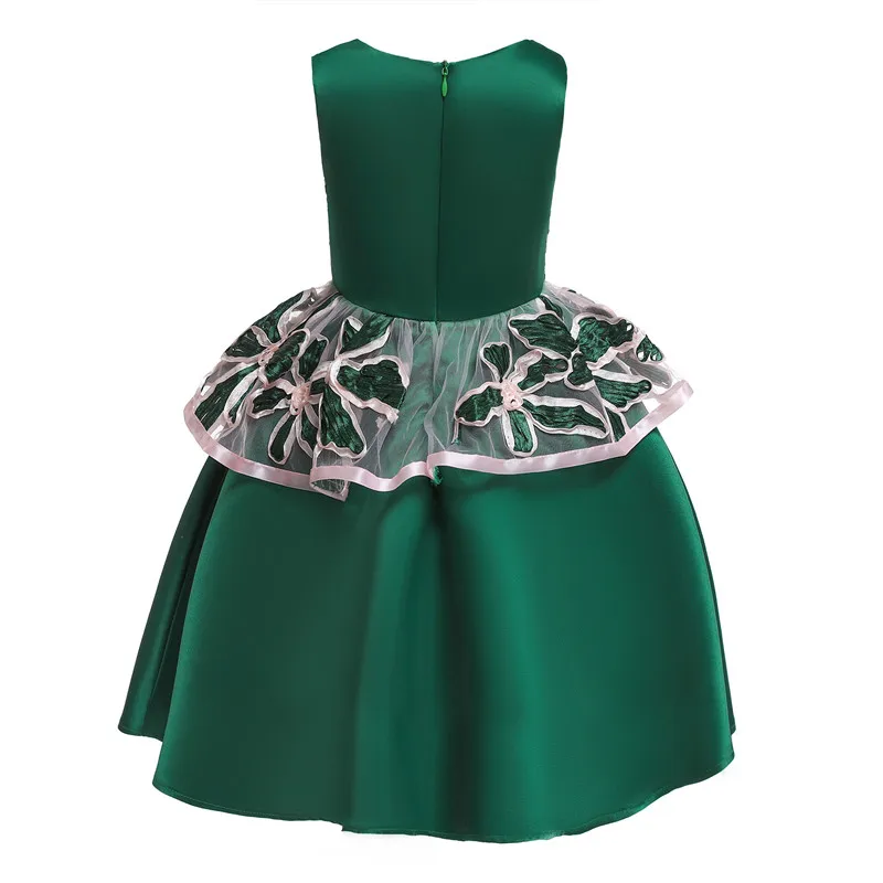 Elegant Green Sleeveless Kids Beautiful Ball Gown Dress Children's Girl Embroidered Evening Dresses Children's Wed Clothing02