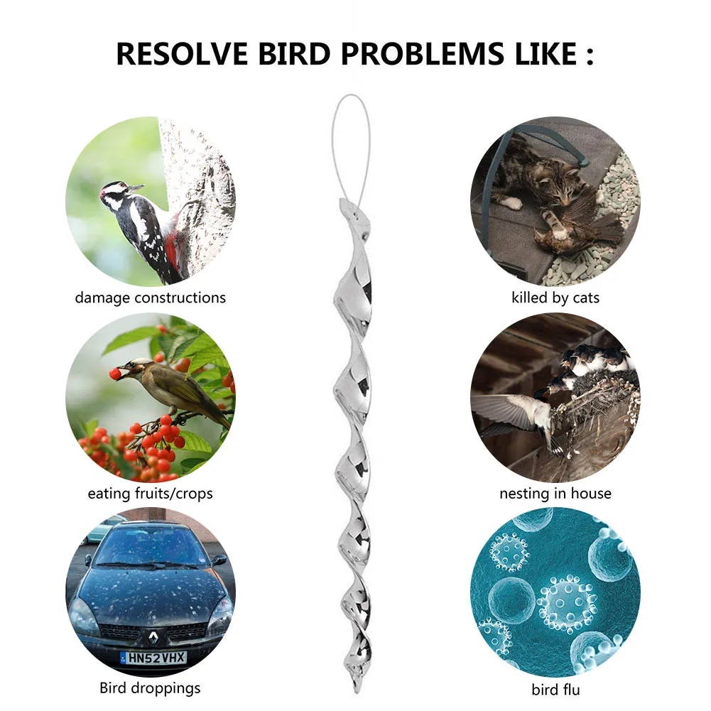 10 Pcs/Set Bird Scare Rods Spiral Wind Effective Hanging Birds