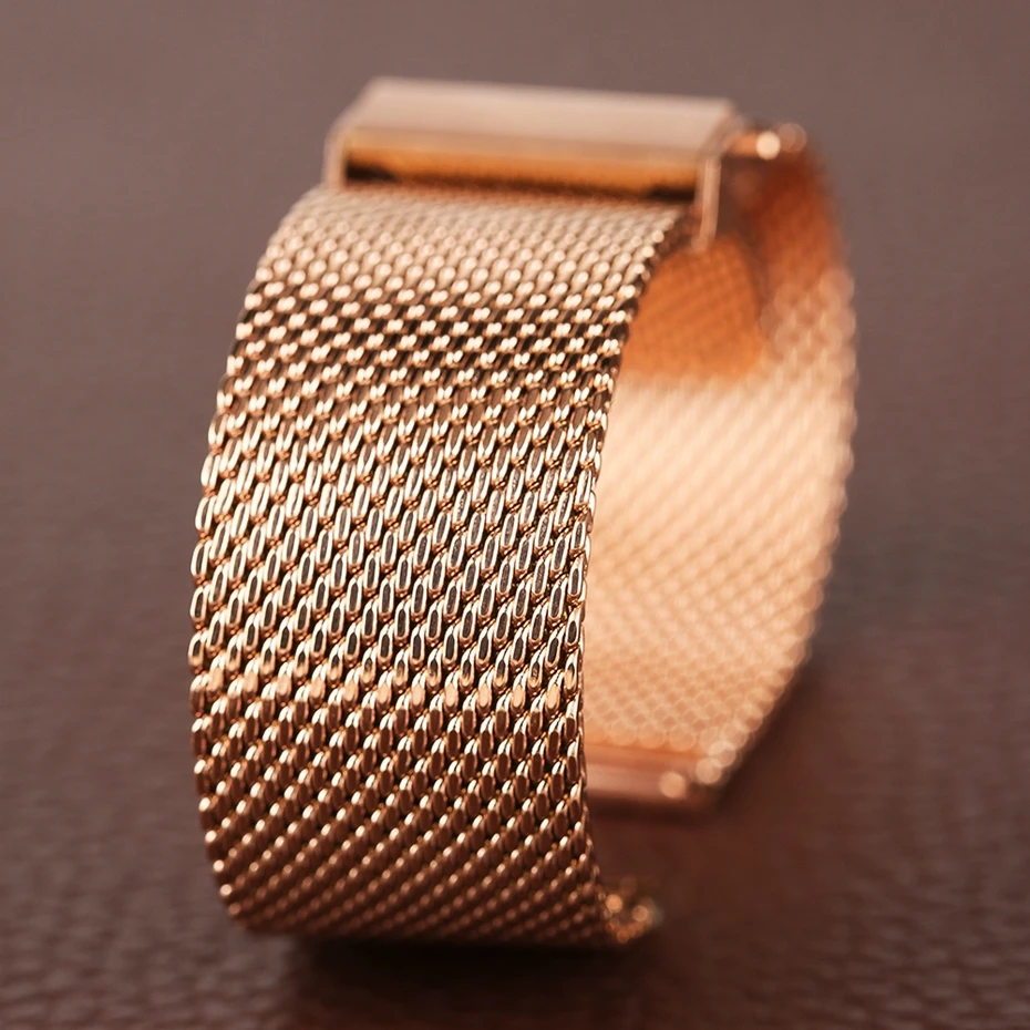 18mm20mm22mm Luxury Rose Gold Watch Band Hook Buckle  Stainless Steel Rose Mesh Band Strap Gifts (6)