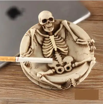 

OGRM Crafts Apocalypse Series Kapala Human Skull Bone Handicrafts Resin Skull Ashtrays Skeleton With Cover Ashtray Birthday Gift