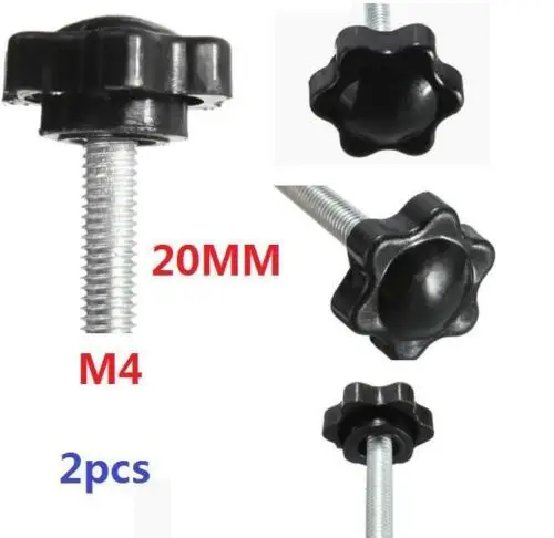 

M4 M4x20mm Black Metal Star Shaped Male Thread Clamping Head Knob Screw X2