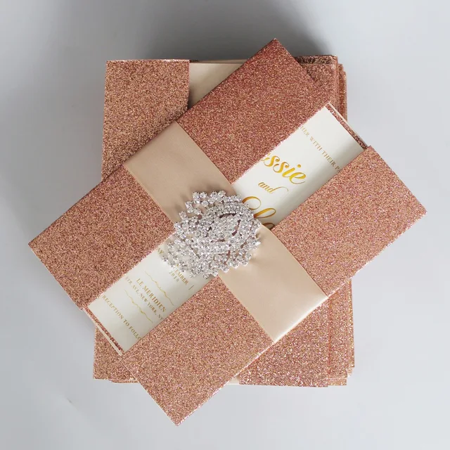 Glamorouswedding stationery Rose Gold Wedding Invitations Shiny Invitation Cards Luxury Wedding
