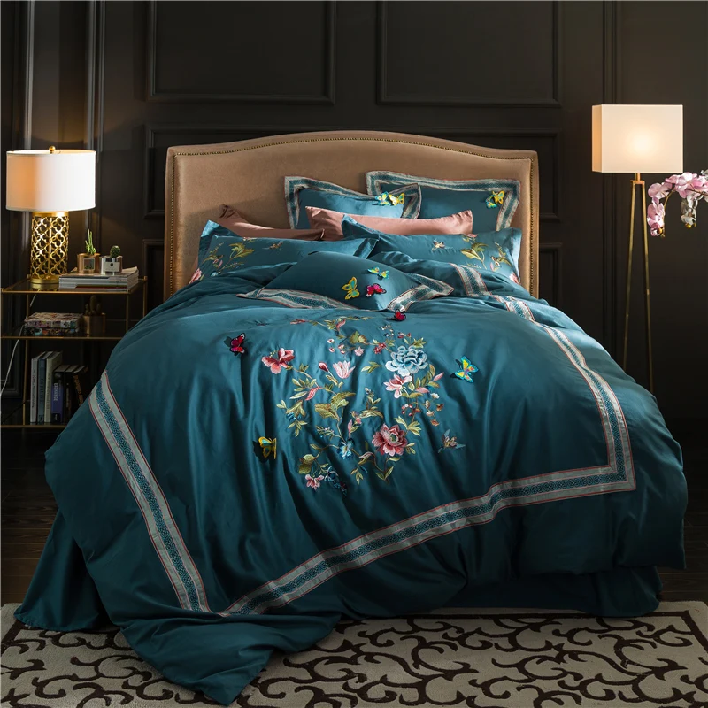 Luxury Egypt Cotton Sanding 3d Butterfly Bedding Set Embroidery