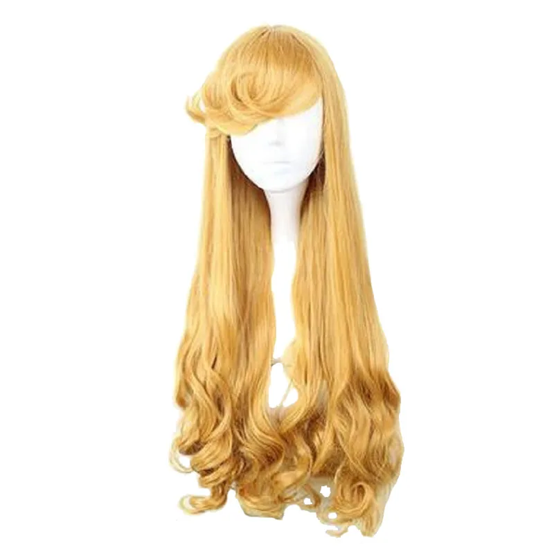 

MCOSER 75CM Synthetic Long Curly Coplay Wigs Golden Color 100% High Temperature Fiber Hair WIG-016M