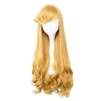 

MCOSER 75CM Synthetic Long Curly Coplay Wigs Golden Color 100% High Temperature Fiber Hair WIG-016M