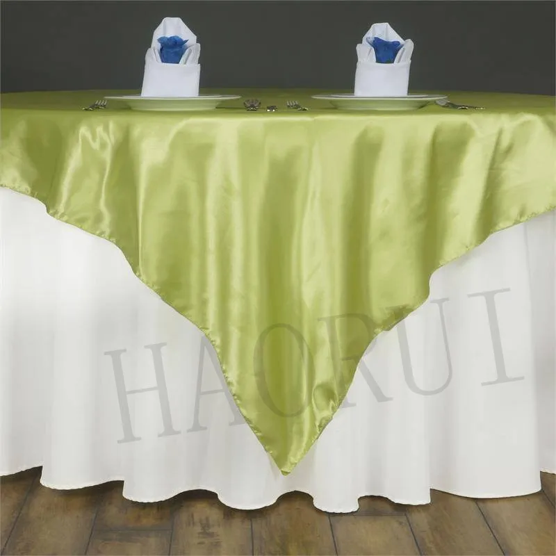 Free Shipping 10pcs Apple Green 85x85"Satin Dining Table Overlay