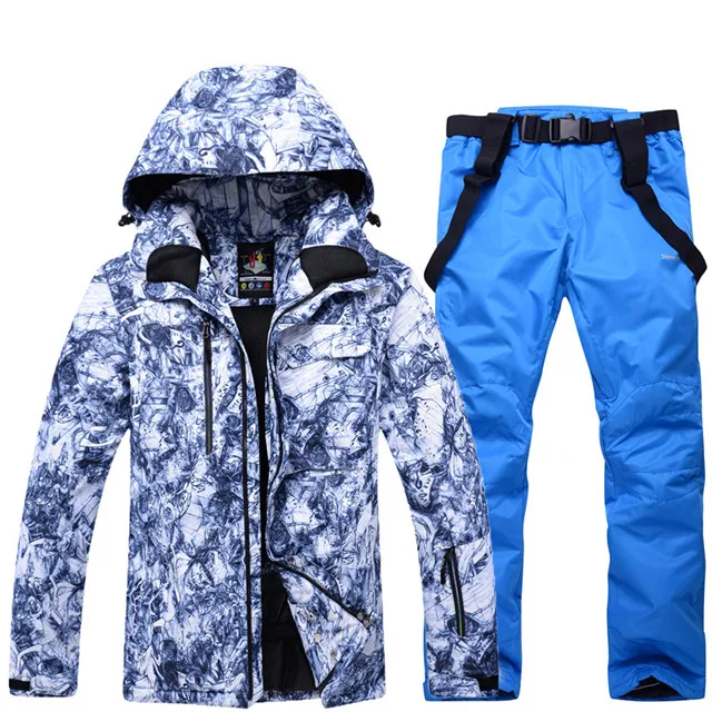 Теплые лыжные куртки для мужчин, сноубординг, одежда, зимняя верхняя спортивная одежда с капюшоном, лыжная куртка, ветрозащитная Водонепроницаемая Лыжная одежда - Цвет: Blue pant jacket B