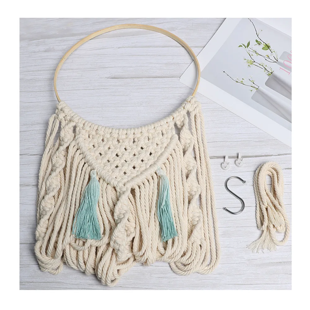 Dremisland Macrame настенный гобелен, бохо шикарный богемный хлопок тканые богемные навесные украшения для дома деревянный шнур кольцо в общежитии
