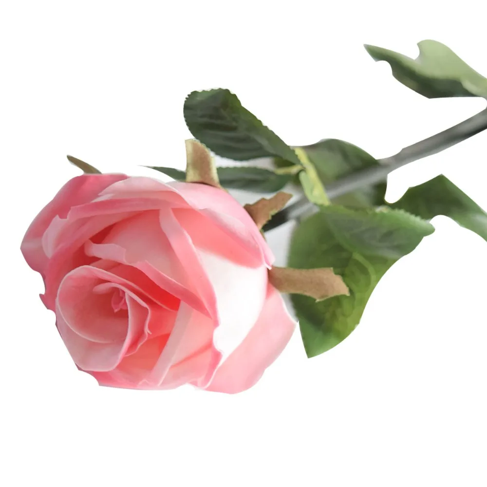 24.8'' Single Stem Pink Rose for Wedding Decoration PU Latex Artificial