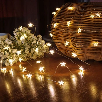 

HNGCHOIGE 3m 30 LED Waterproof Stars Copper Wire Fairy String Lights Battery Operated Xmas Wedding Decor