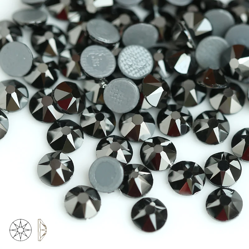 

QIAO jet hematite/Aurum 1440pcs/lot New Faceted Cut Facets 8 big 8 small Iron On stone Hot fix Rhinestone Garment Gem